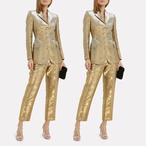 RACIL Suit Set Metallic Moiré Blazer Jacket And Cigarette Trouser Pants Set Gold